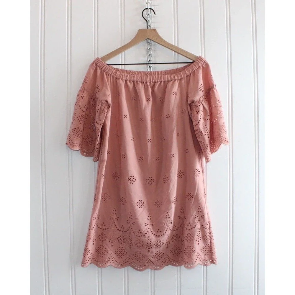Madewell‎ Dusty Rose Eyelet Off Shoulder Dress Cottagecore Boho Festival Size 2